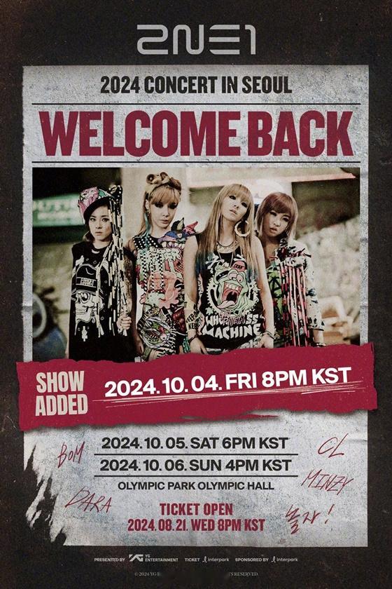 【#2NE1#首尔演唱会门票全部售罄确定追加举办场次】YG娱乐表示“将在10月4