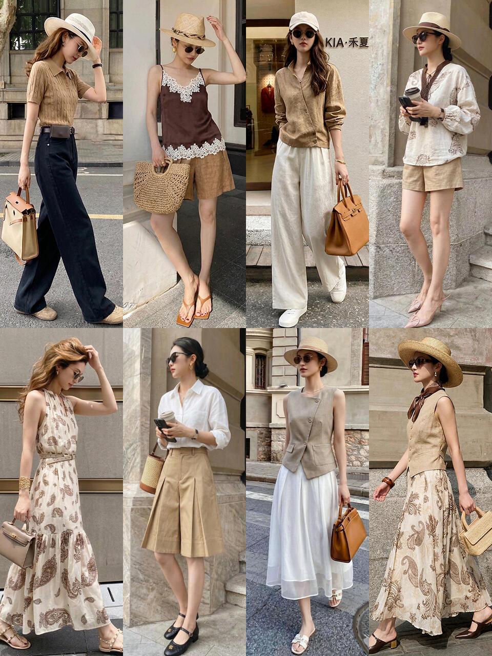 回头率超高的时髦老钱风！
这组大地色系穿搭太绝了，浅咖针织Polo衫搭配藏青阔腿