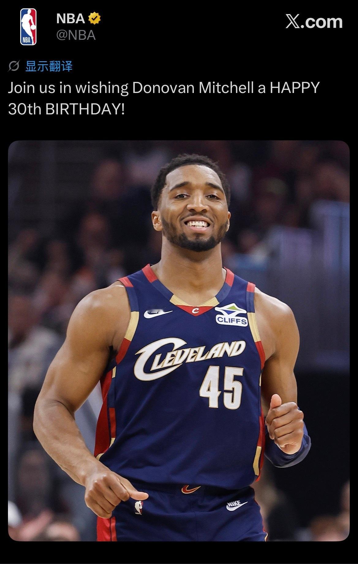 官方祝多诺万·米切尔30岁生日快乐🎂今夏和骑士达成4年2.73亿美元续约 ​​