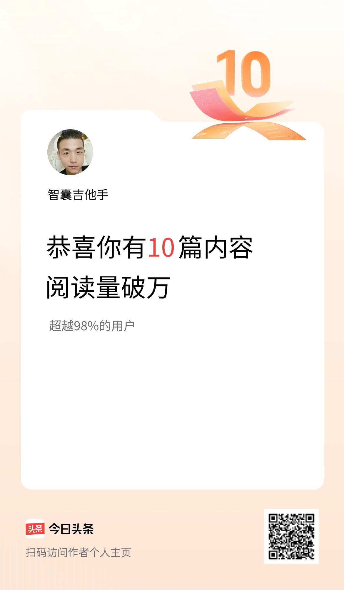 我在头条有10篇内容阅读破万了！