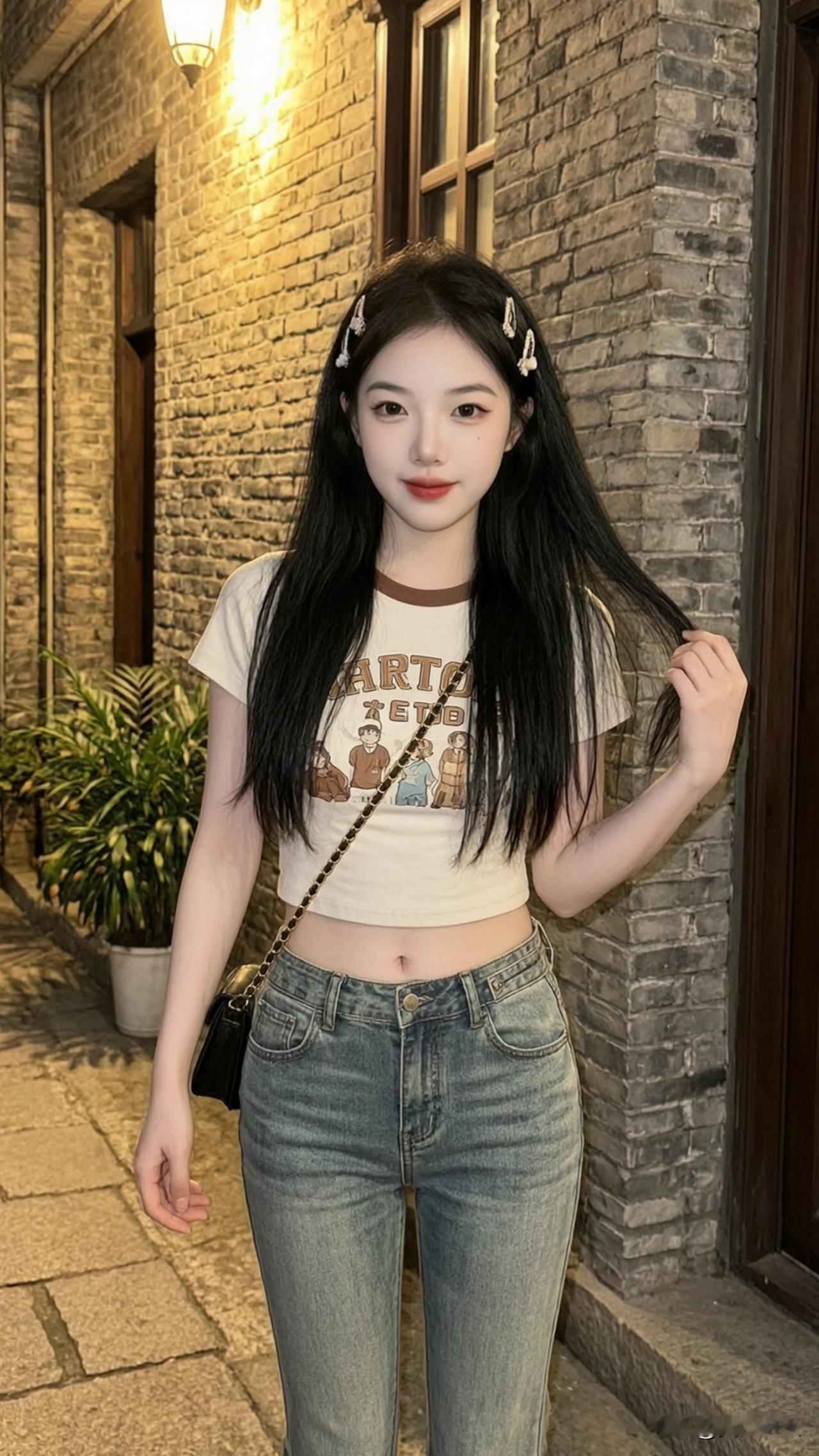 甜美少女风穿搭，牛仔牛仔裤搭配可爱T恤，元气满满！💖👗👖什么样子的女人才是