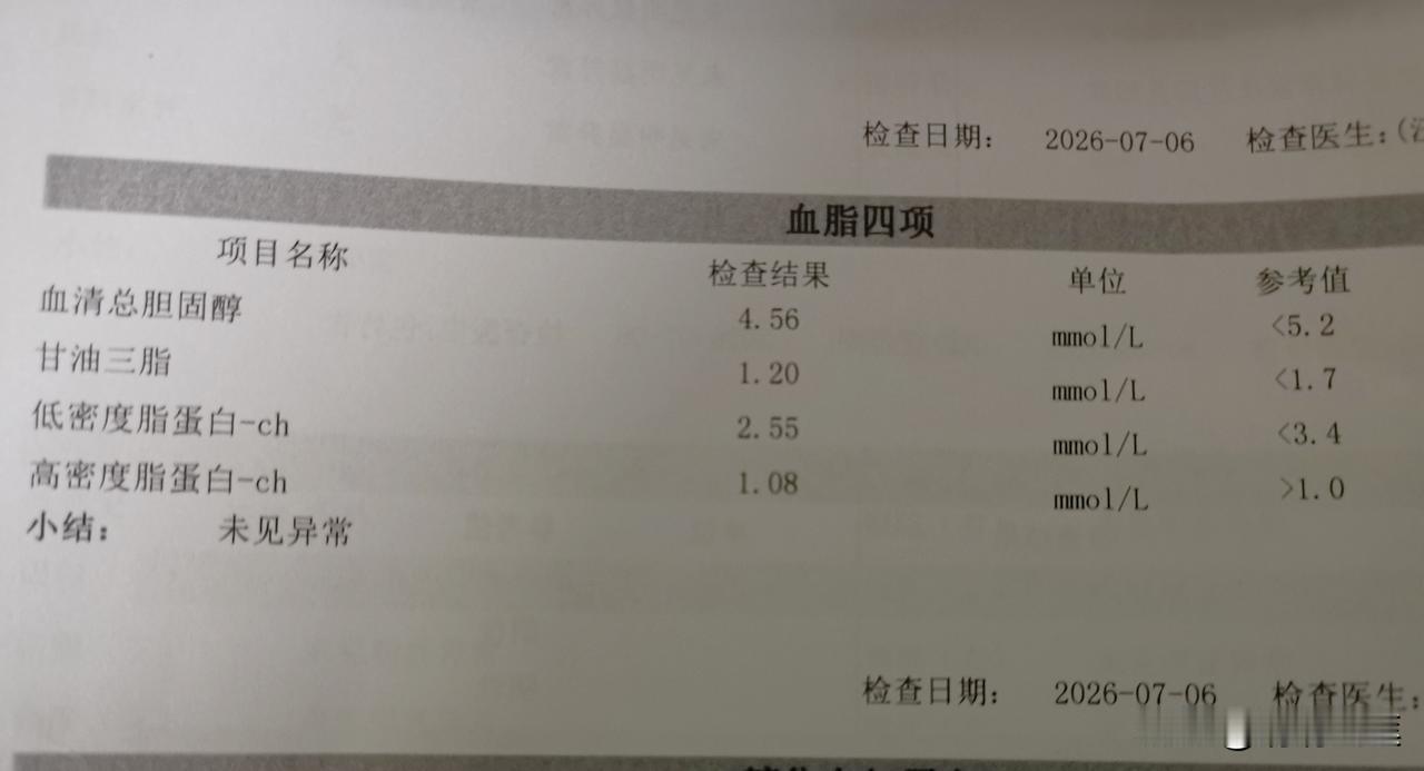 今天好高兴！老公的血脂指标是正常的了！

上次他得带状孢疹住院时，查了个血常规，