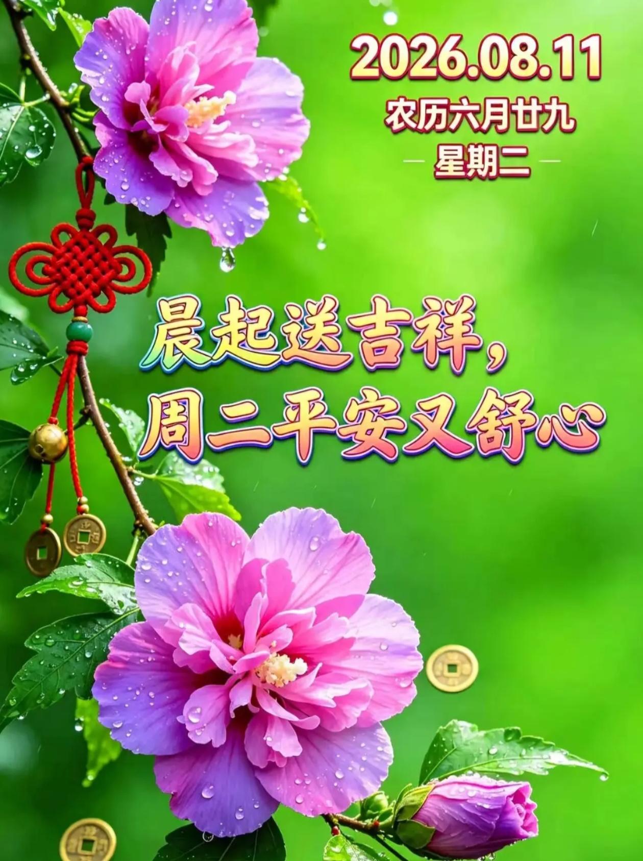 [福]2026./8月11日，秋晨浮旭景，心静纳百福[福]

[微风][太阳]晨