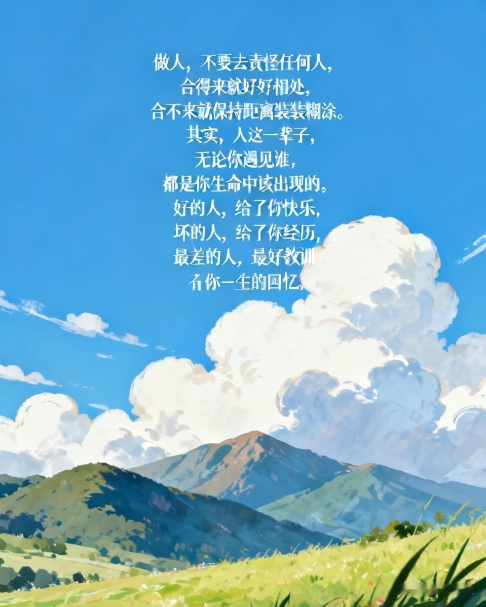 做人，不要去责怪任何人，合得来 就好好相处，合不来 就保持距离 装装糊涂。其实，