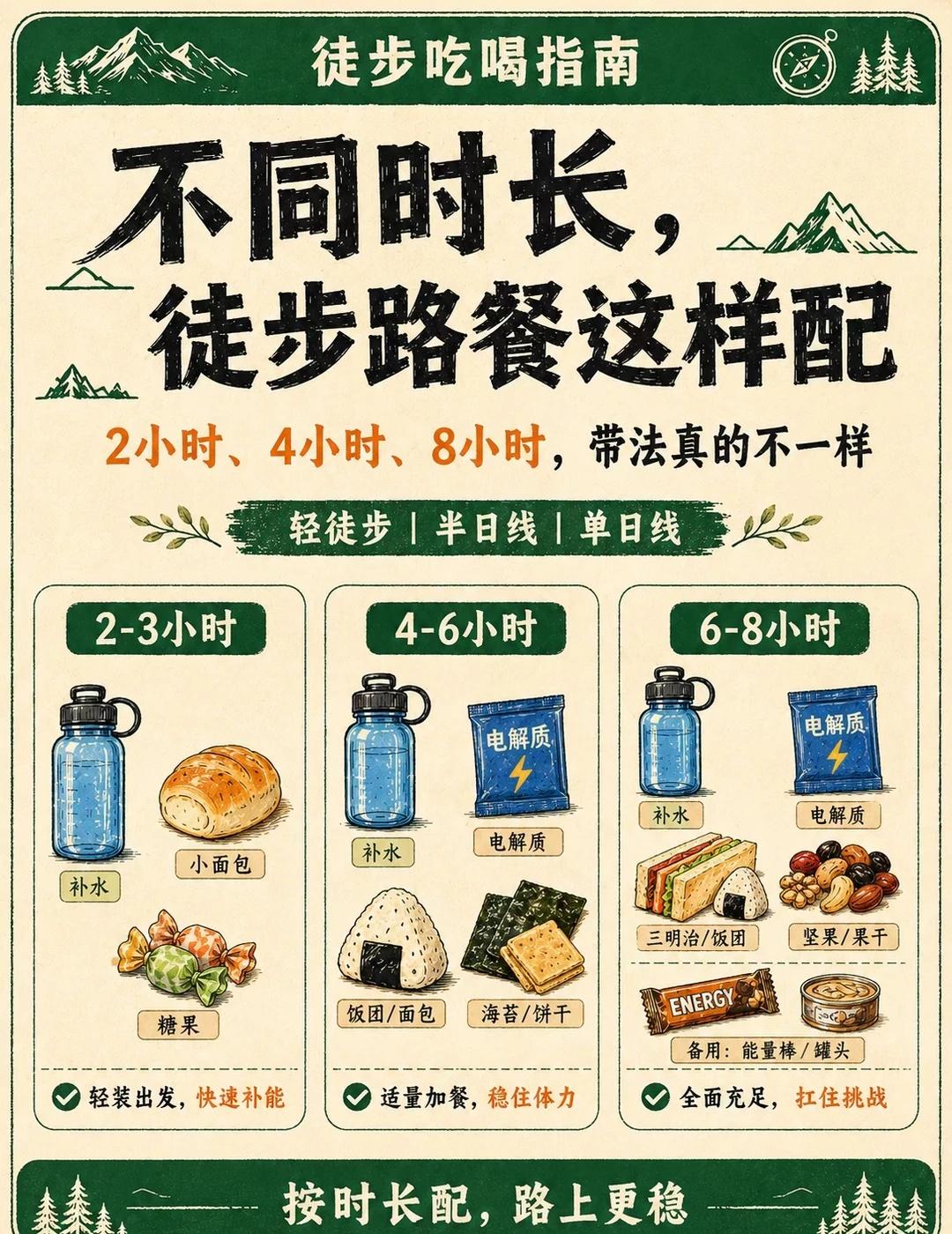 🌄徒步路餐怎么配？看这篇就够了！
很多新手第一次准备徒步路餐，真的很容易走两个