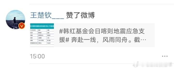 王楚钦点赞韩红慈善爱心基金会 1月8日，王楚钦微博点赞韩红慈善爱心基金会。根据韩