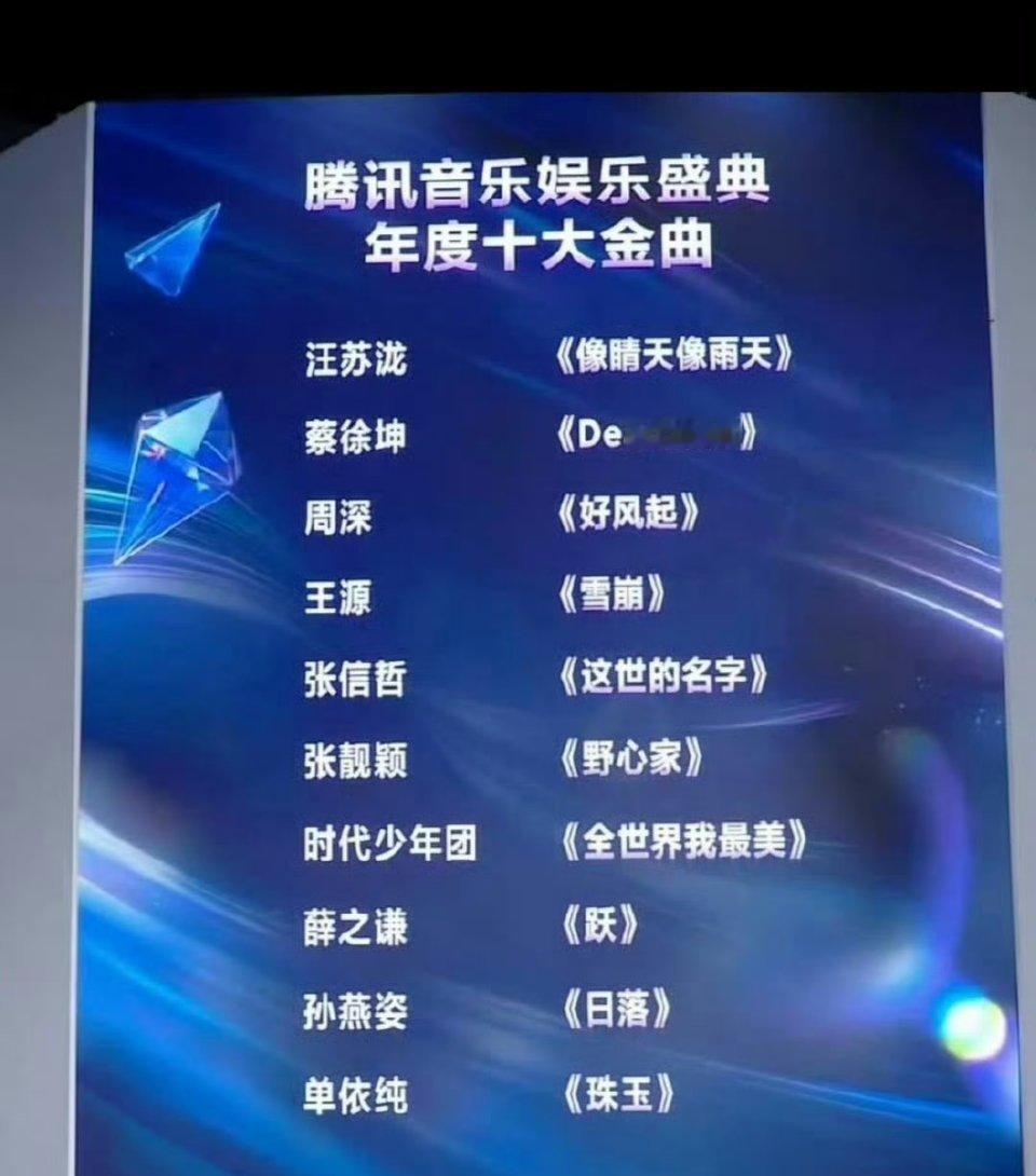 腾讯音乐娱乐盛典公布年度十大金曲，你听过几首？ TMEA节目单