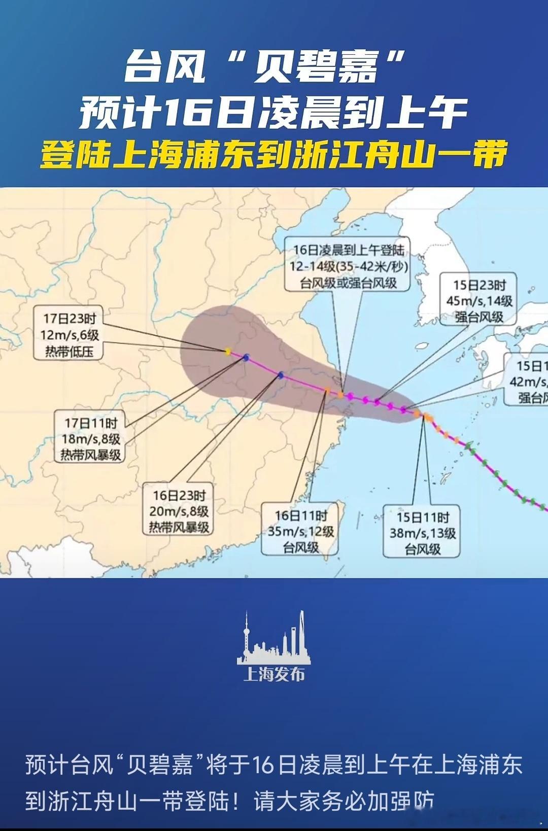 贝碧嘉来了，舟山，宁波，上海和南通的伙伴们都要小心，安全第一#台风贝碧嘉##台风