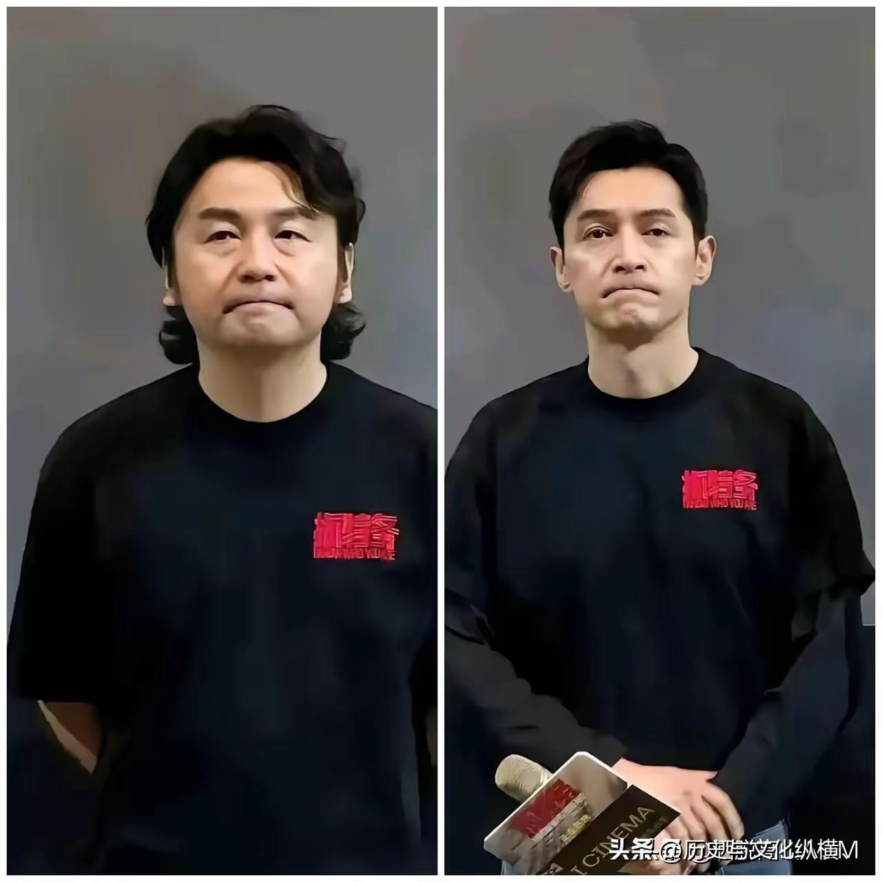 这一致的表情似乎在隐藏什么，内心有愧，奔5的人了，正在过气的路上狂奔。一样的黑衫