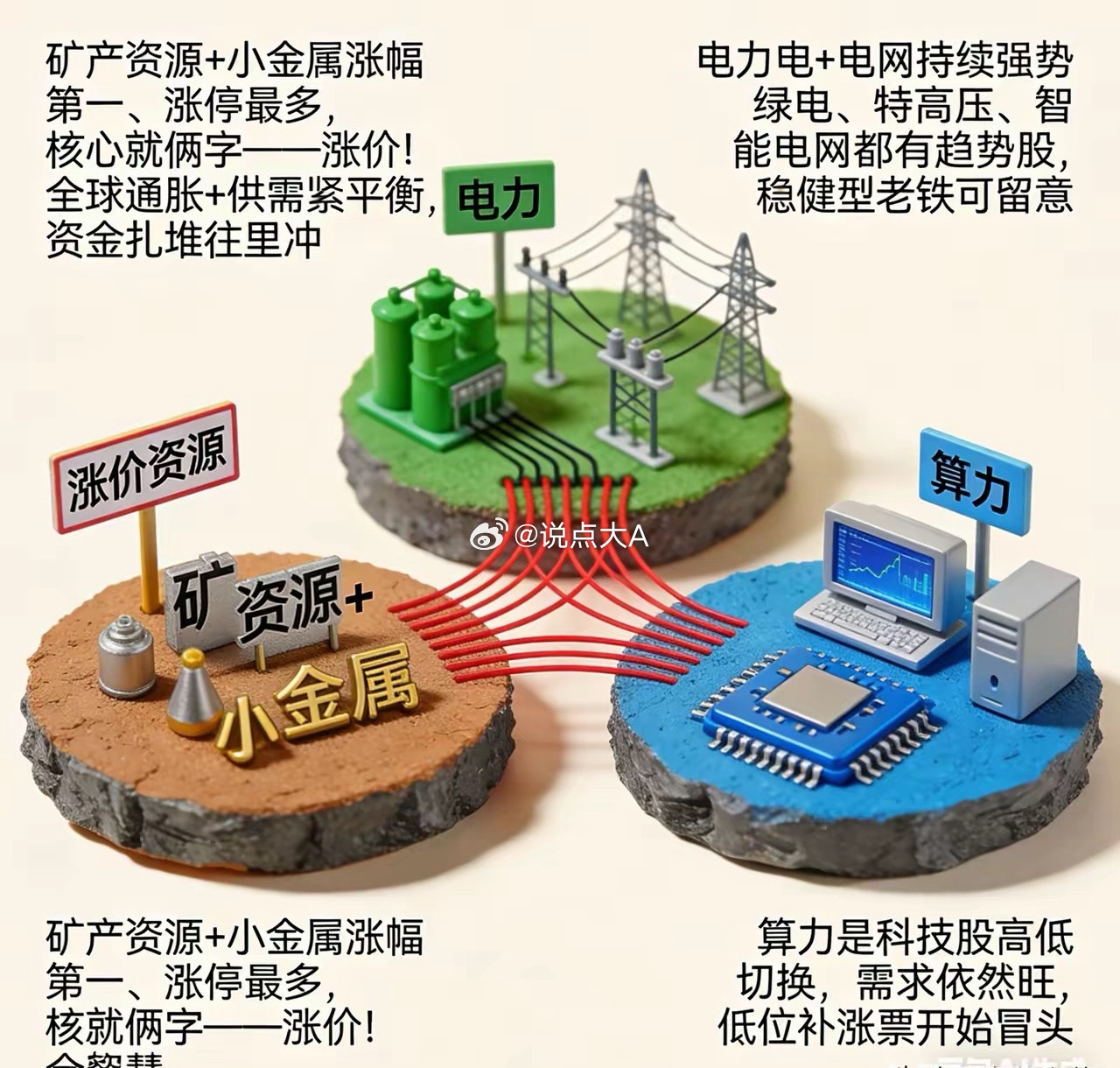 昨天盘面主线：涨价资源、电力、算力轮动！昨天盘面主线清清楚楚，涨停梯队也明了：矿