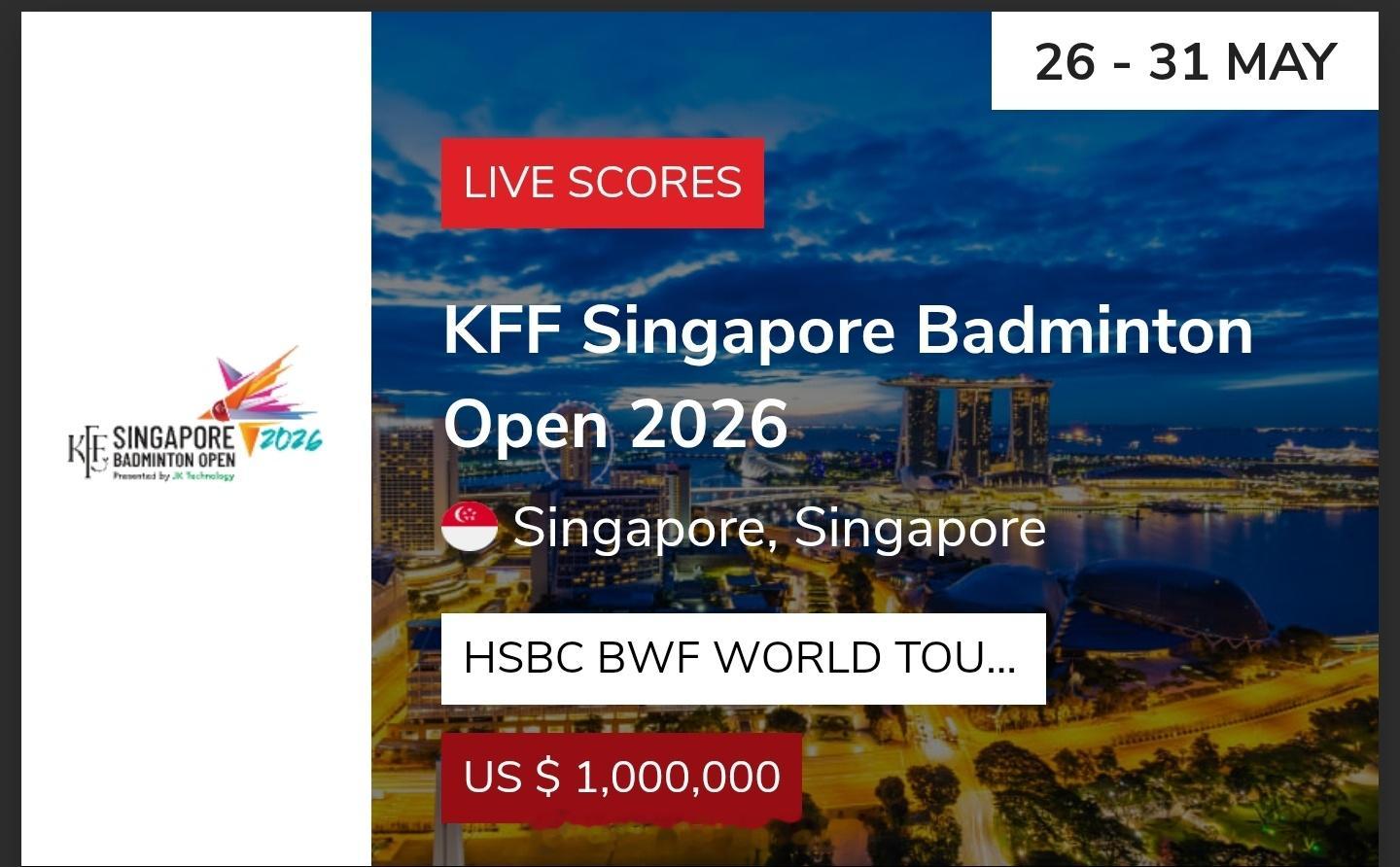 2026年新加坡羽毛球公开赛🇨🇳国羽参赛名单出炉比赛时间：5月26日-5月3