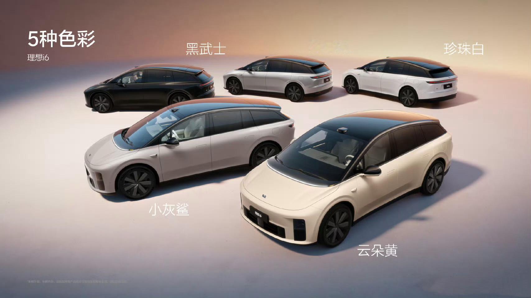 理想i6官方颜色来了，黑武士、小灰鲨、珍珠白、云朵黄、外星银。该说不说这个涂装不