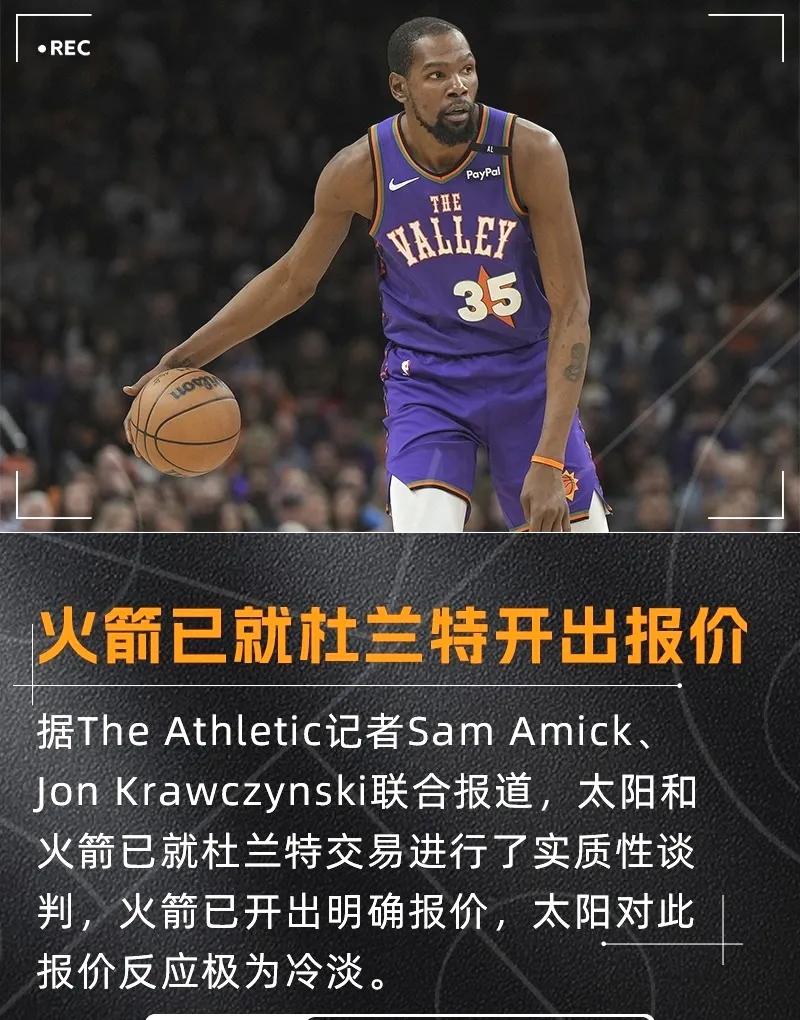 杜兰特火箭、马刺、热火三选一，火箭给出报价，但太阳拒绝接受！

杜兰特转会一事已