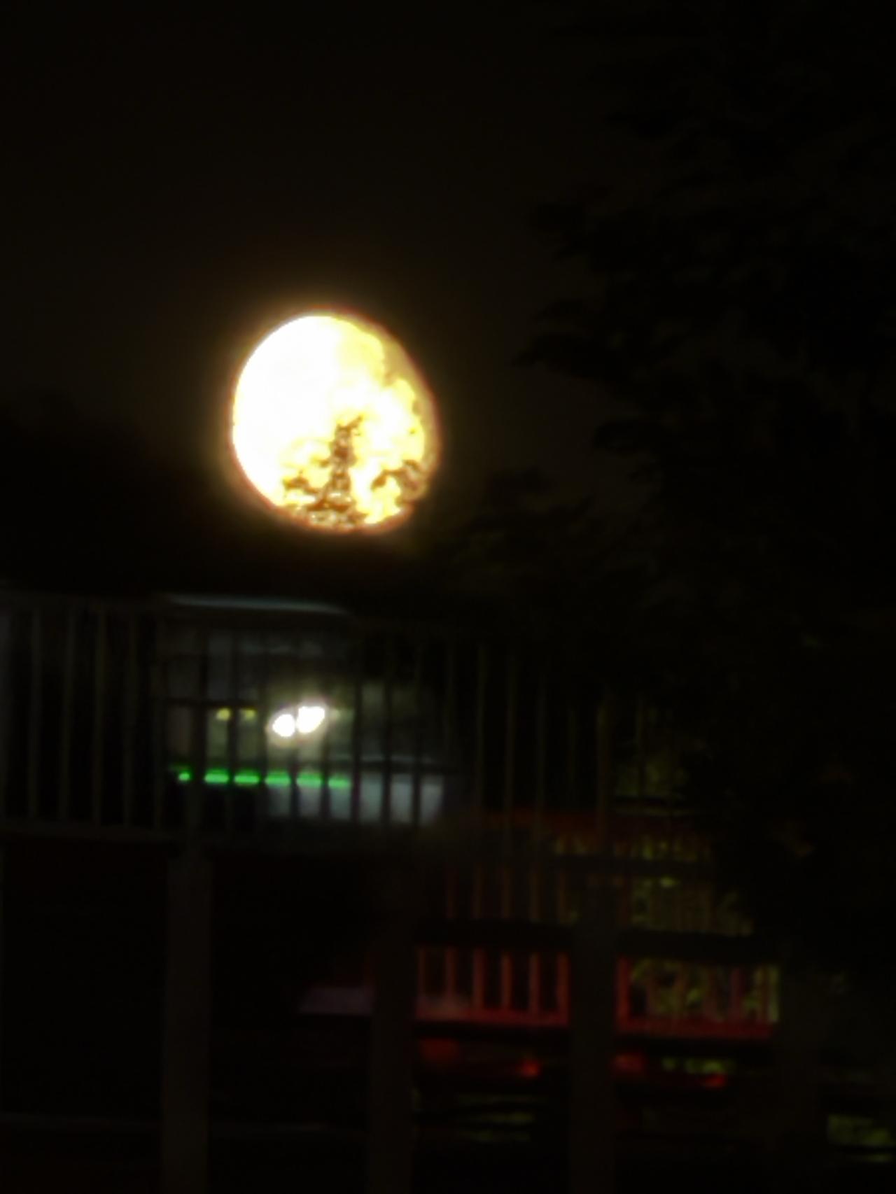 夜晚的月亮又大又圆，好美啊！