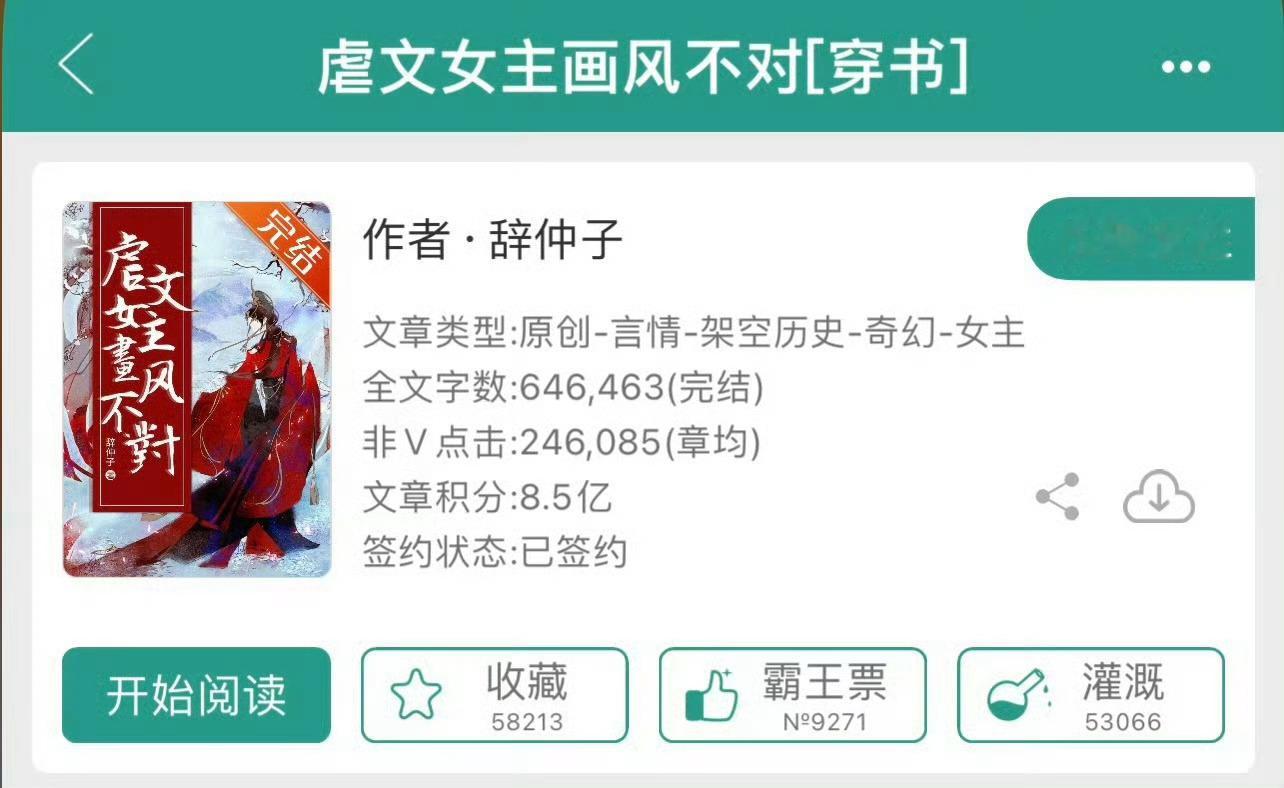 小说推荐：《虐文女主画风不对》作者:辞仲子简评：绝世大美人vs不剧透男主，穿书，