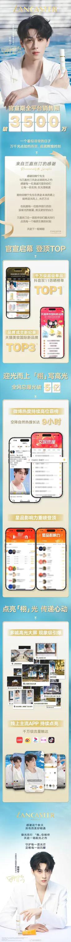 田栩宁兰嘉丝汀官方战报，官宣期全平台销售额3500w➕！杂志商务总氪金已达4亿+