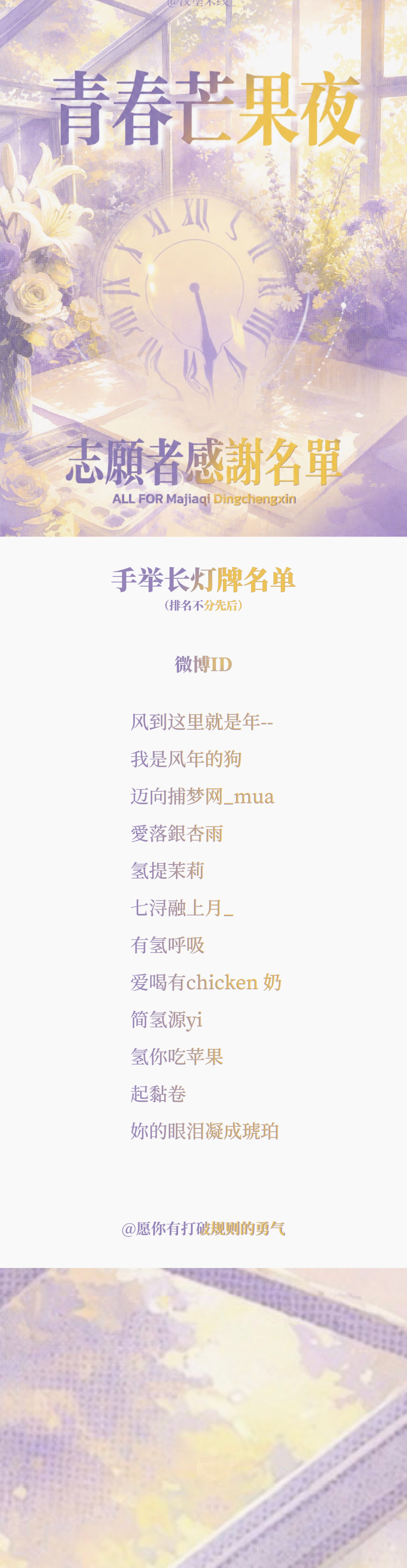 祺鑫[超话]💜💛祺鑫 热恋一百年 【青春芒果夜感谢名单】万分感谢每一位为这次