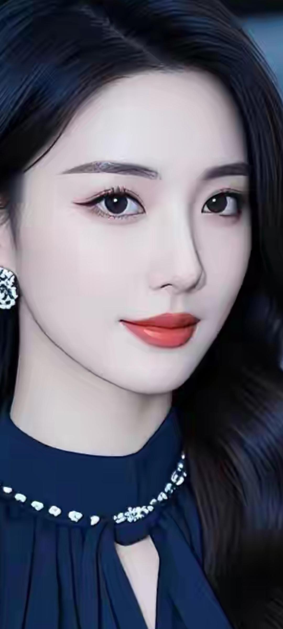 优雅红唇，闪亮耳环，黑发飘飘，时尚女神