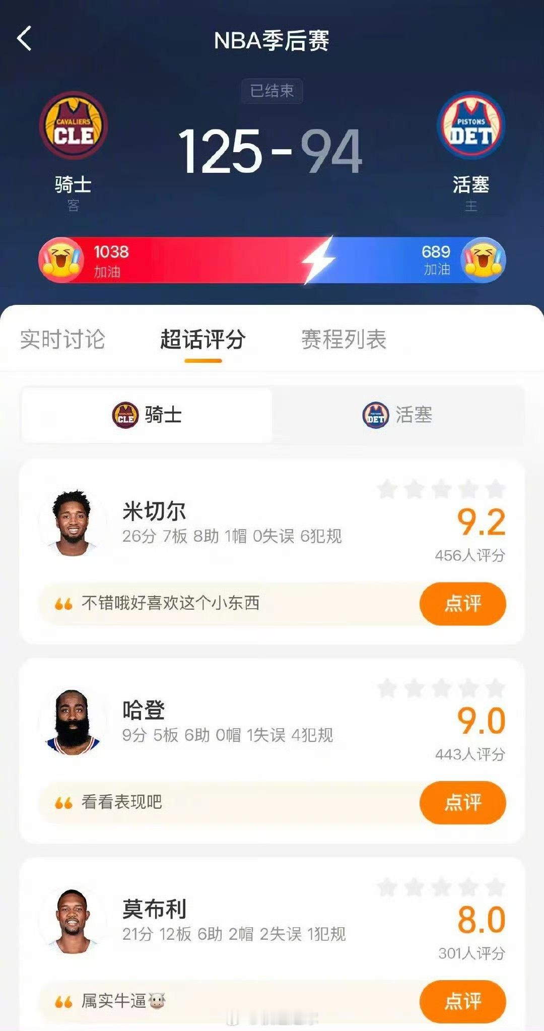 骑士4比3淘汰活塞抢七大战，骑士125-94战胜活塞晋级东决!！东部决赛将面对尼
