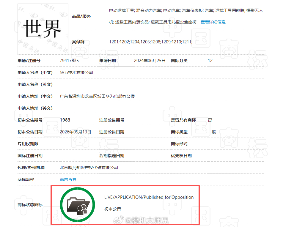 华为申请了个商标叫“世界”