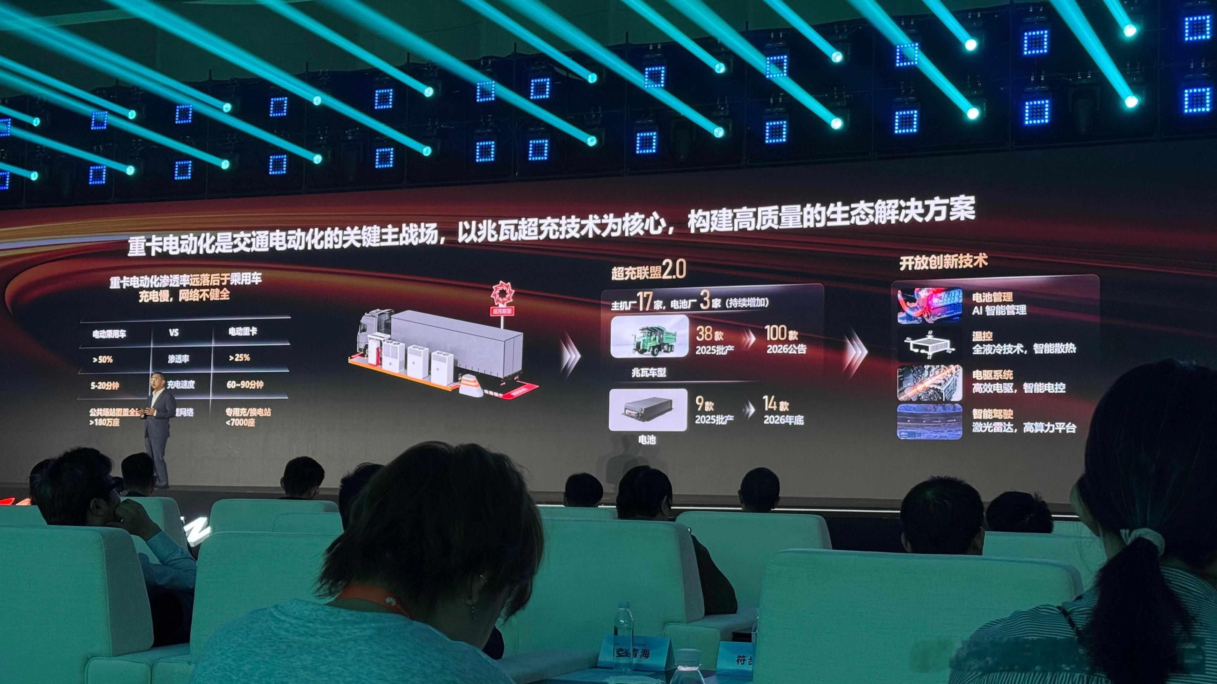 华为兆瓦超充接下来会在重卡上快速推广。建站重点覆盖大干线，如京沪高速、连霍高速等