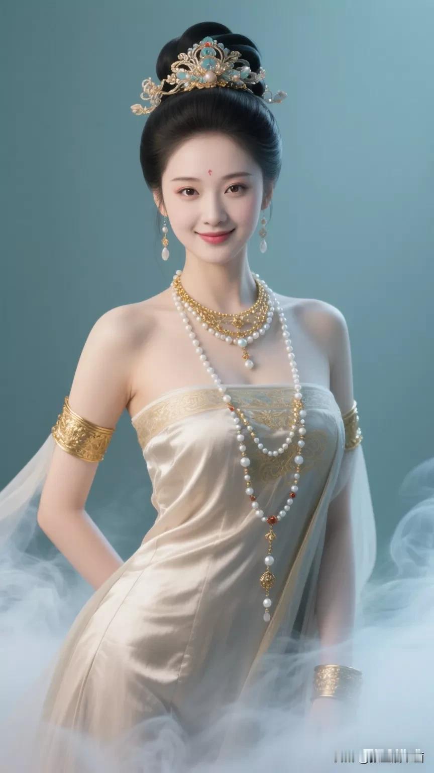 云中仙子，玉佩轻摇。张立启原创书画AI作品古仕女发髻集锦首发第464期集锦首发。