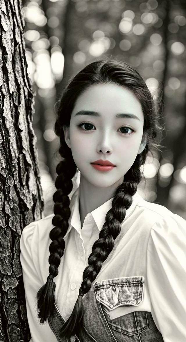 今日翻出老照片，一眼看呆又唯美 两条辫子两边甩，灵灵秀秀真可爱。 衬得...