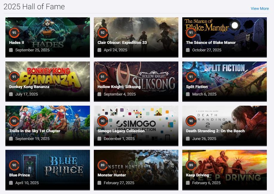 【知名评分网站2025年评分最高游戏TOP12公布】OpenCritic（Oc）