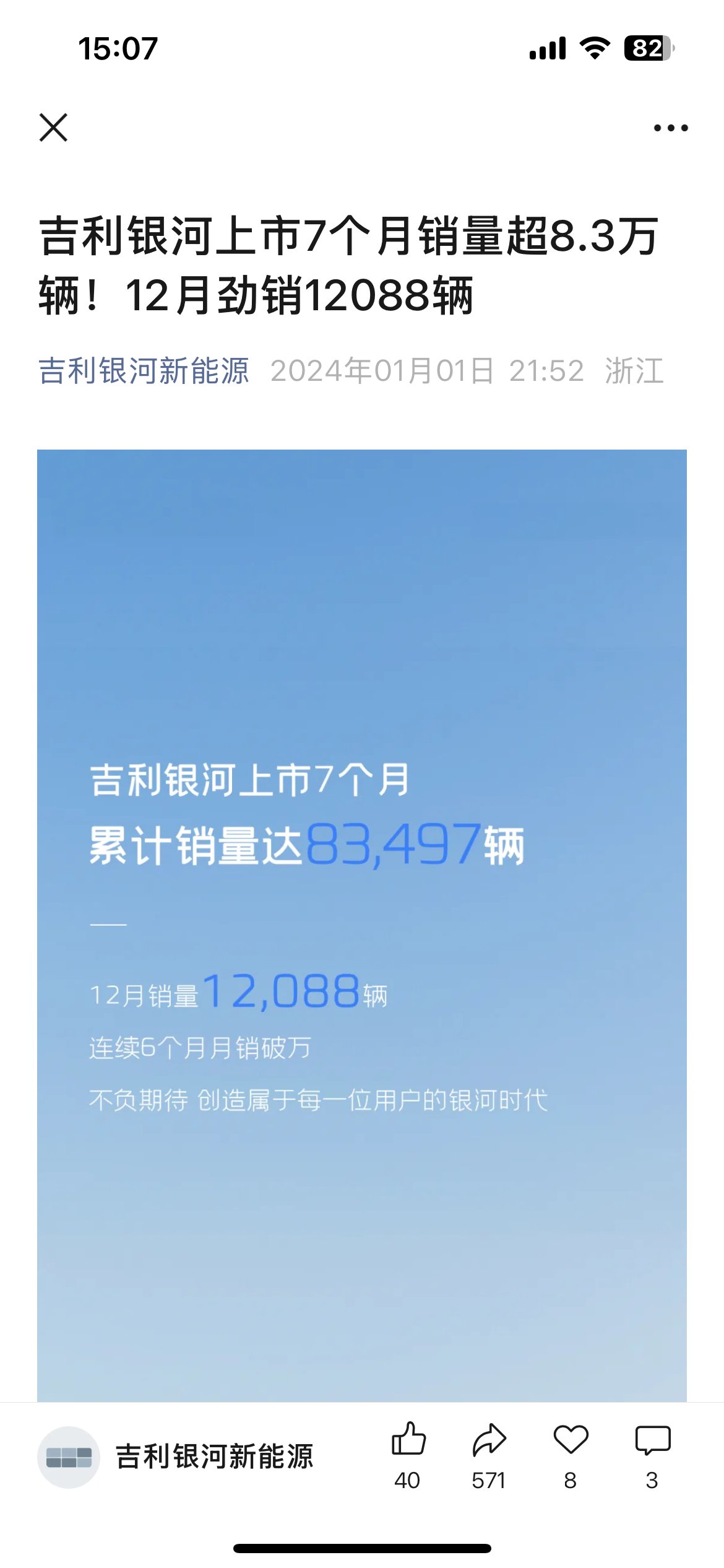 吉利银河有点东西啊23年销量8.3万台2024年累计销量突破49.4万 