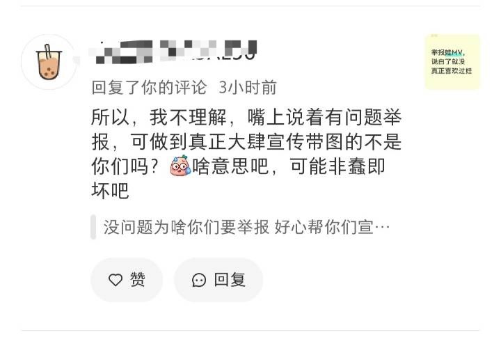 既然怪我们举报MV 觉得MV没问题 下沉平台造谣我们的时候光靠文字不放图 琦粉给