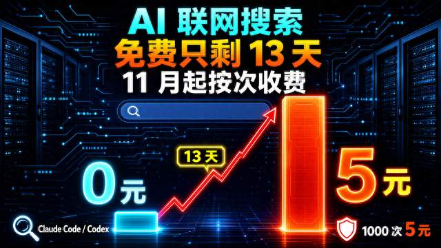 Claude Code 的搜索是 DeepSeek 的：11 月起收费，免费只剩 13 天