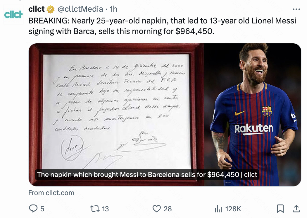 【行走的金矿[偷乐]】世界上最贵的纸巾合同！莱昂内尔·梅西与巴塞罗那签署的第一份