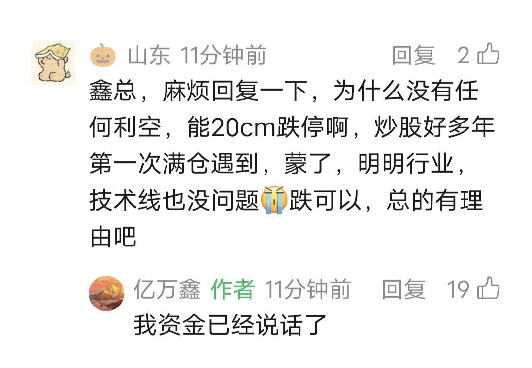 鑫多多留言：我资金已经说话了！