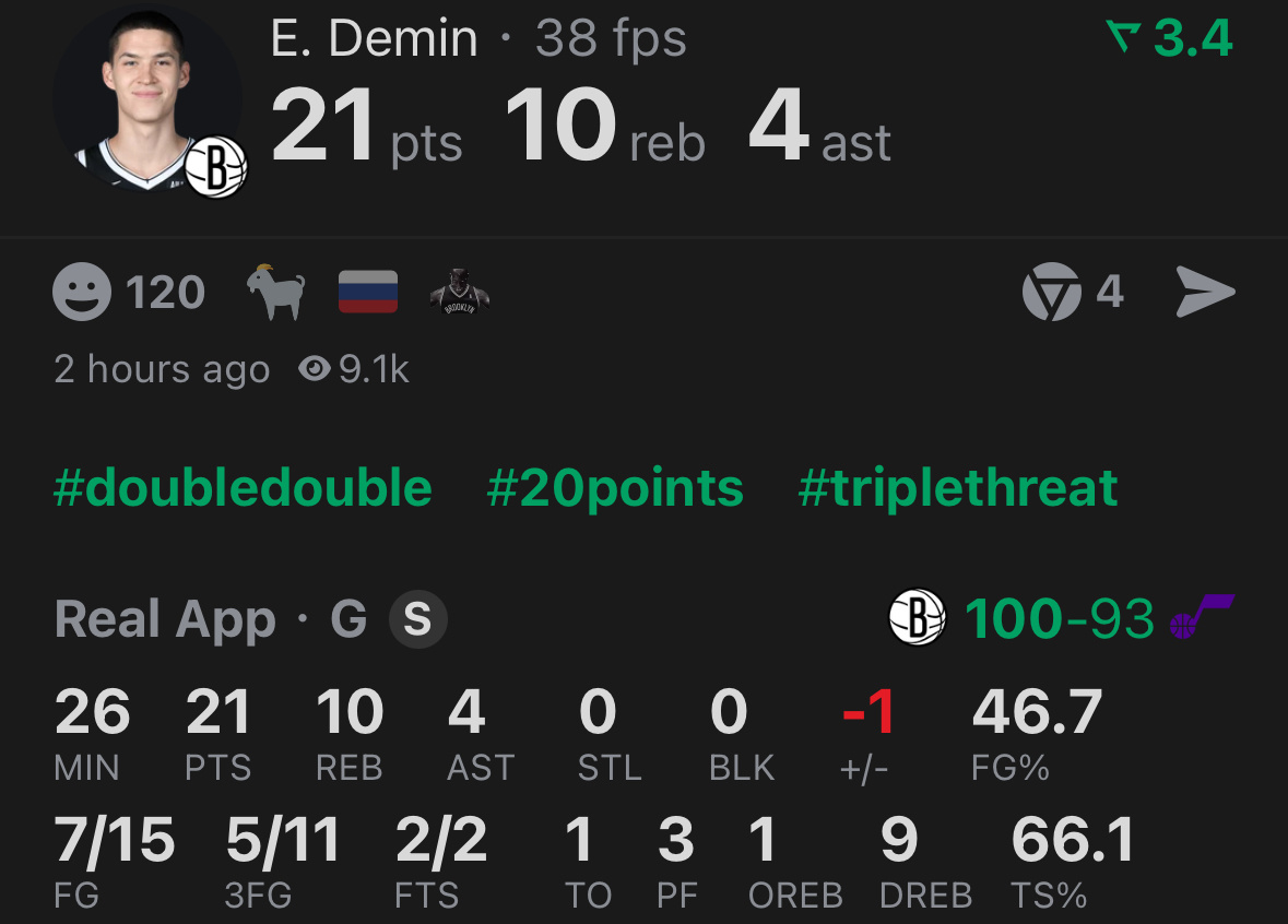 杰明第一次篮板上双第一次两双第一次20+10！篮网vs爵士NBA