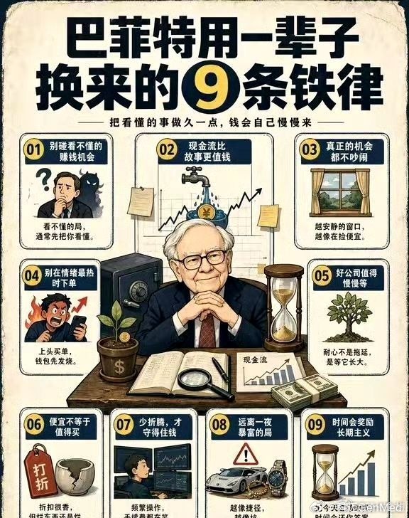 （全文转）巴菲特用一辈子换来的9条铁律很多人亏钱，不是因为不努力，而是太容易被“