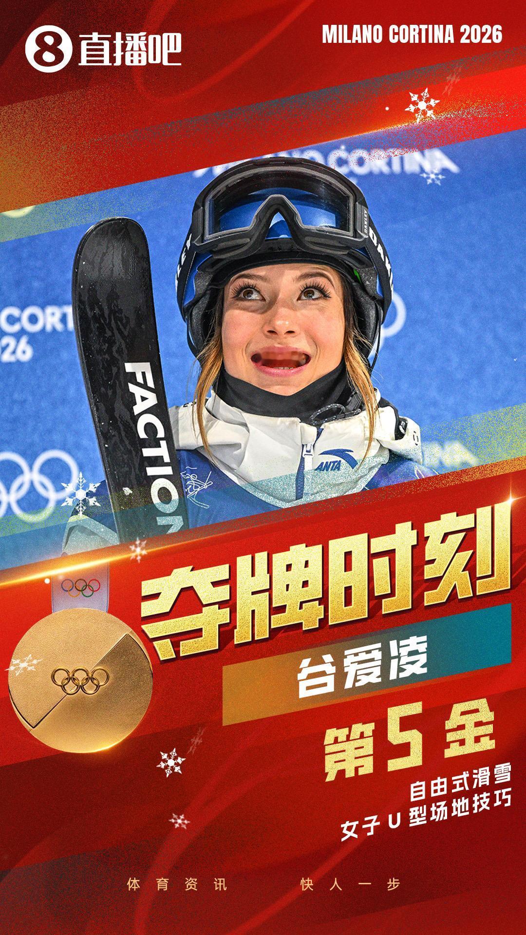 第5金！谷爱凌卫冕自由式滑雪女子U型场地技巧金牌，本届1金2银谷爱凌