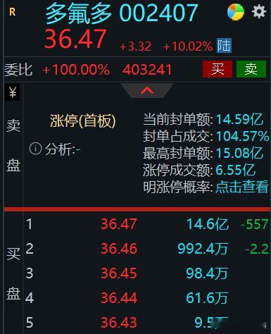 多氟多15亿封单，要不要点个特别关注？