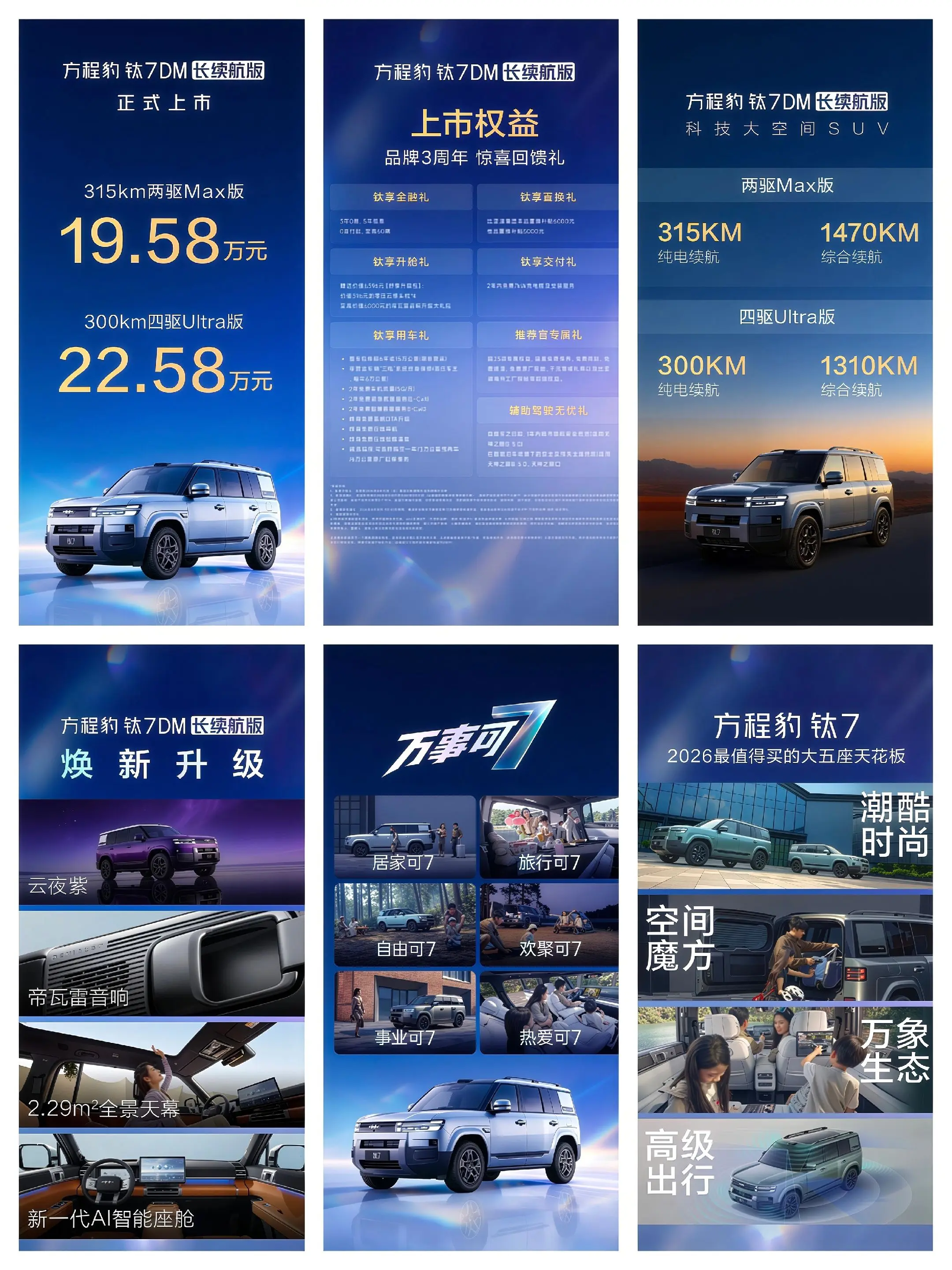 方程豹钛7混动长续航版，315km两驱Max版售价19.58万元，其中...
