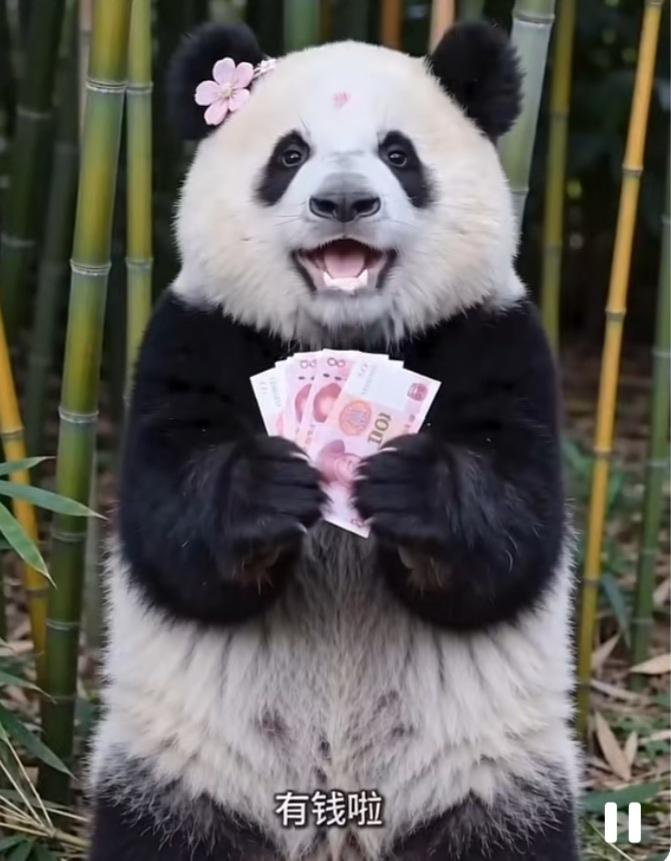 [大笑]头戴粉色花花的可爱三妹手里捧着那么多钱，笑得真灿烂！原来，这是它和妈妈辛