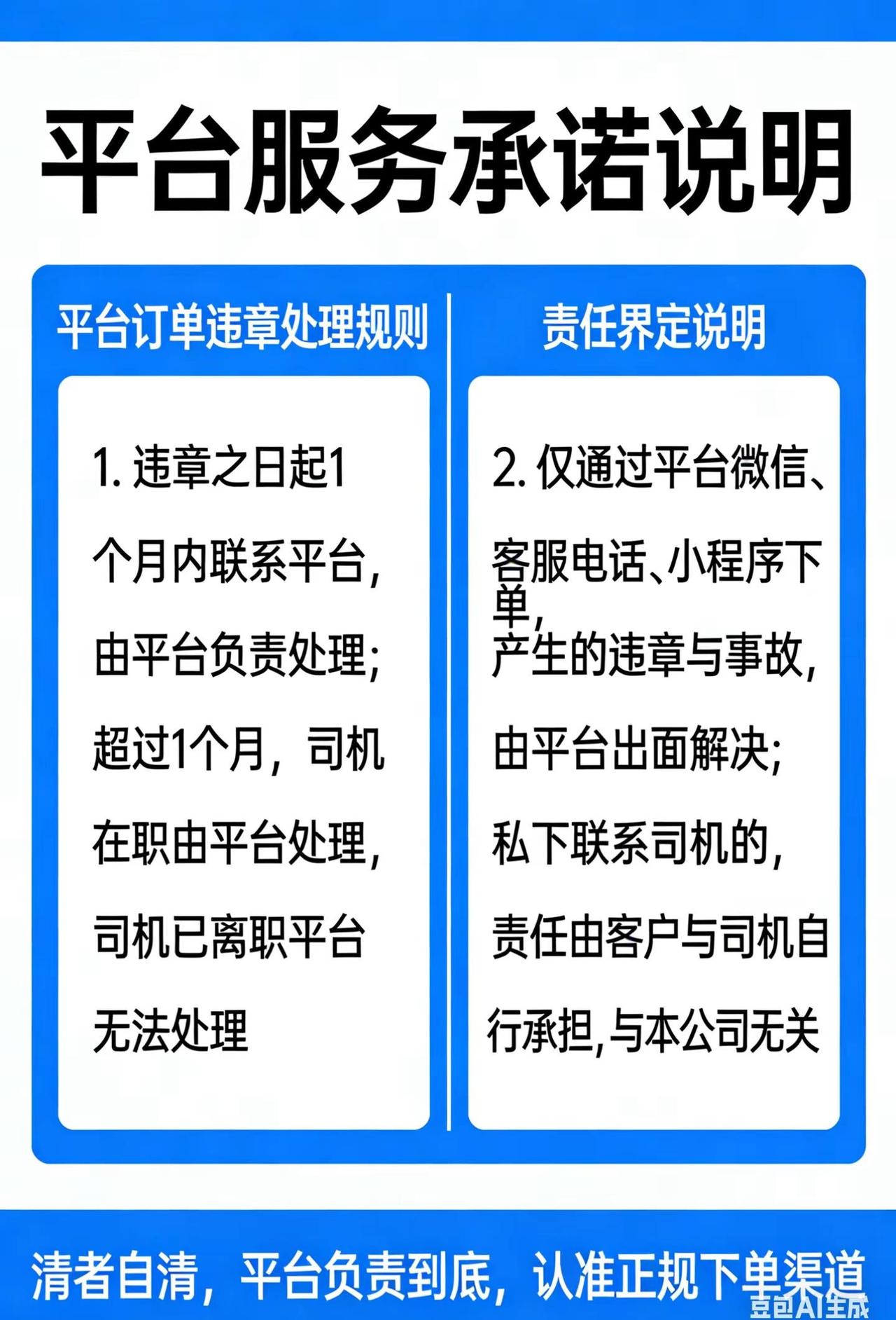 违章及事故处理说明。豆包AI 我公司在此公开承诺，面向所有网友说明： 1. 平台