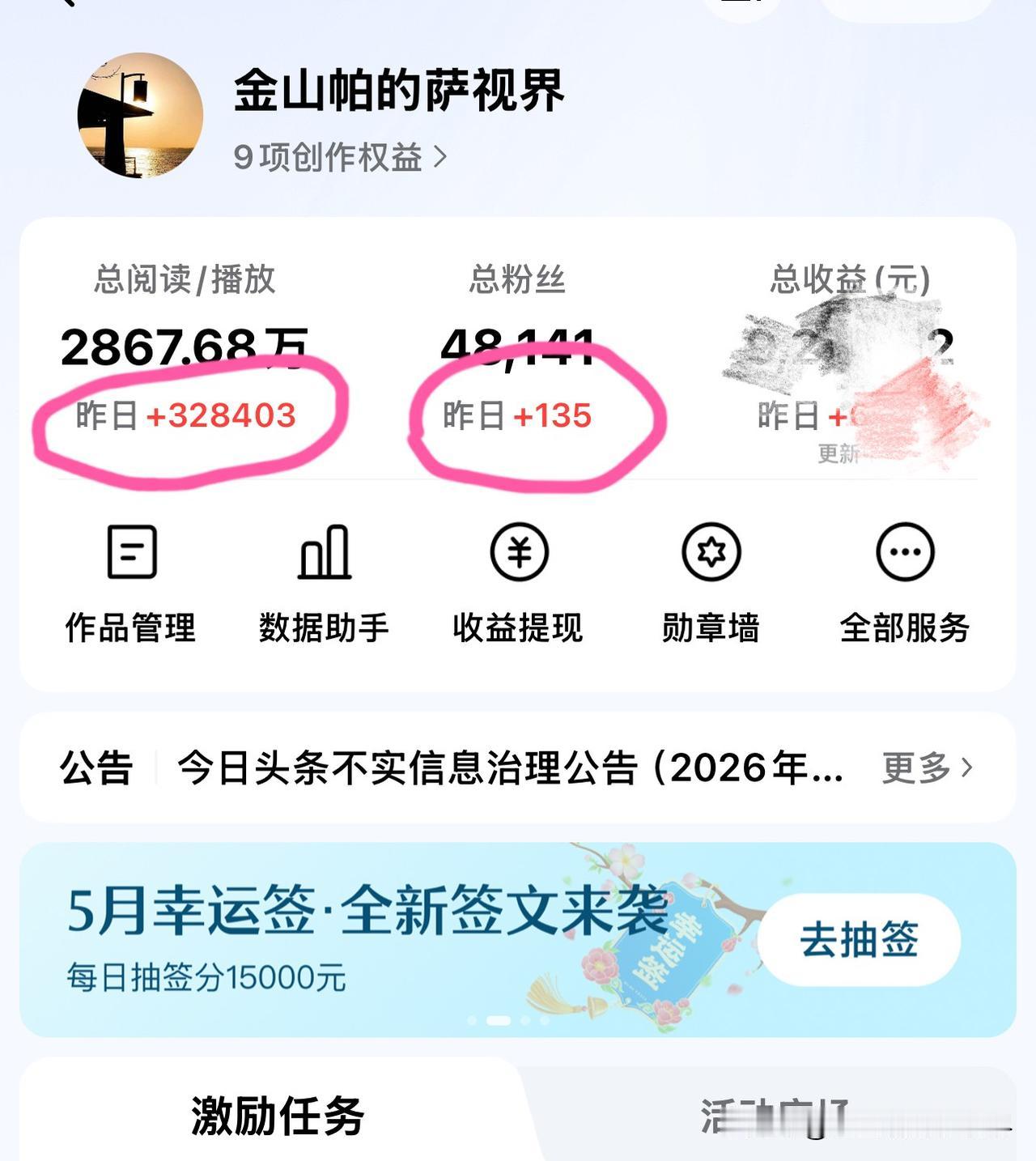 头条之上，你永远无法预测你发出内容会不会火。即使你进行了精心的策划写作，但有时候