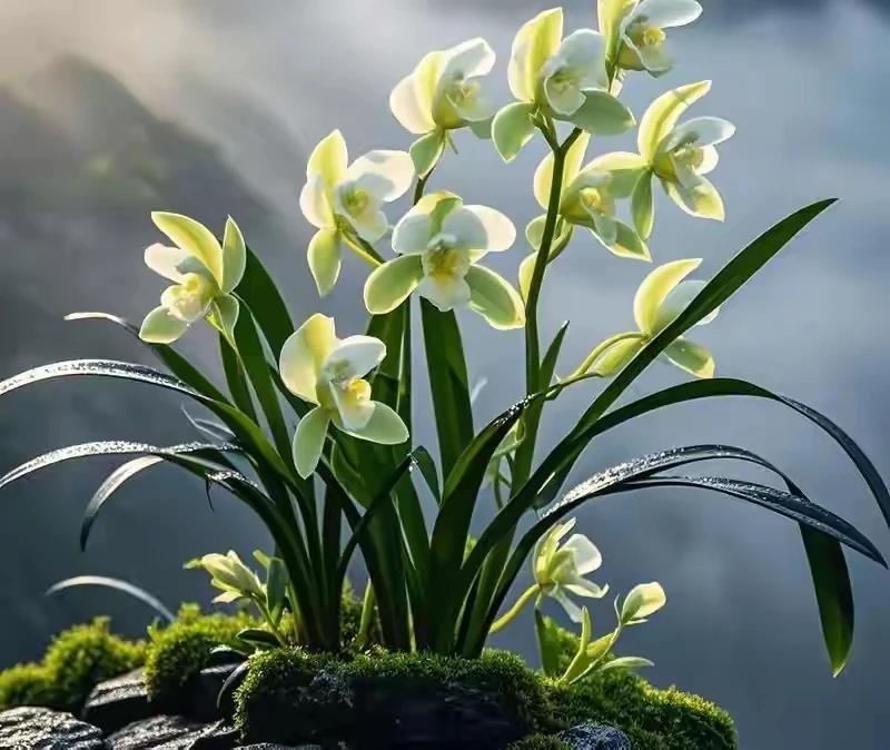 空谷幽兰不争春，
悄然绽放脱俗韵。