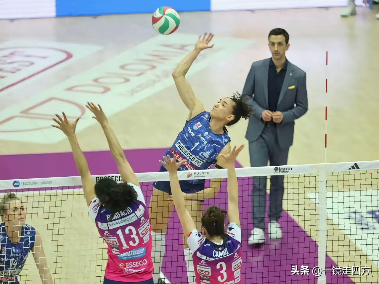 刚刚结束的意大利女排联赛半决赛第三回合比赛，朱婷效力的科内利亚诺以3-1战胜诺瓦