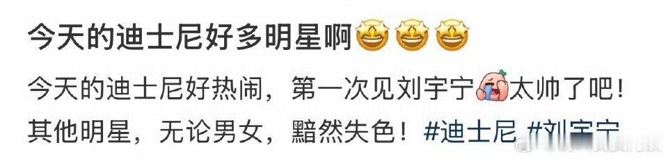 迪士尼十周年路人第一次线下见刘宇宁直呼：刘宇宁太帅了。其他明星无论男女黯然失色。