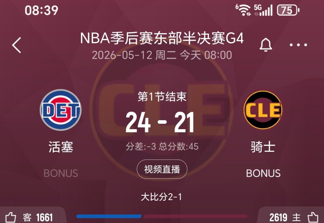 第一节结束，骑士落后3分！感觉如何？活塞vs骑士nba季后赛