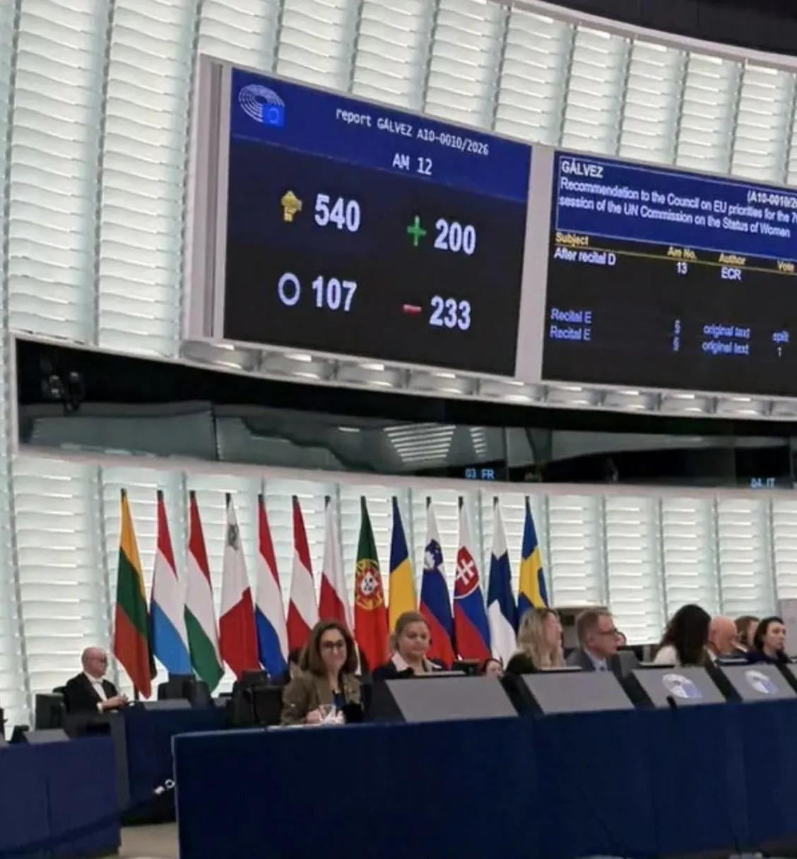 欧洲议会以反对233票、赞成200票、弃权107票否决“只有生理女性才能怀孕”。