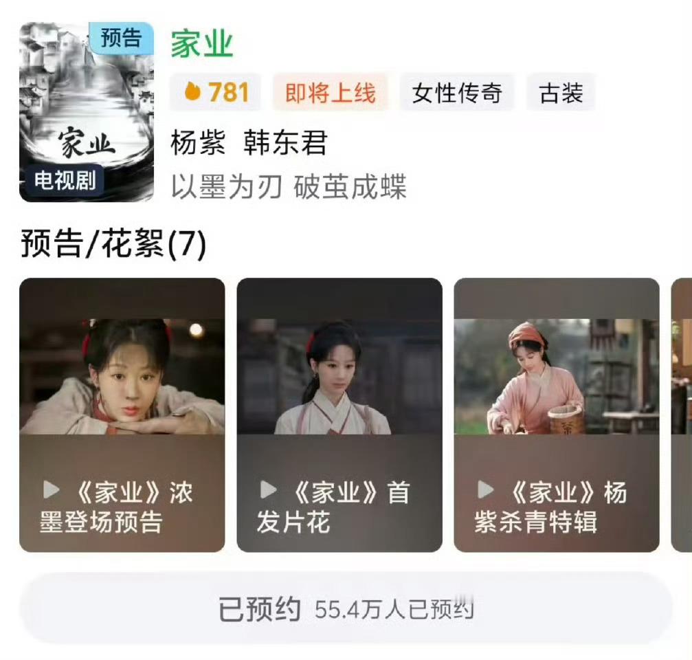 杨紫家业热度杨紫家业热度，非常期待饰演的李祯！！ ​​​