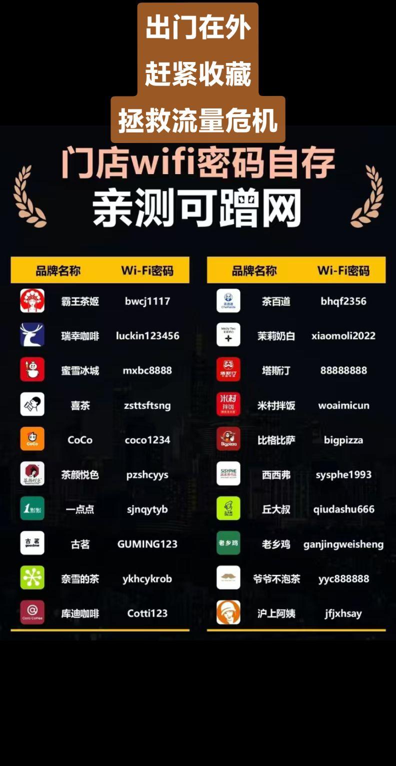 各大门店无线密码大盘点，拯救你的流量危机