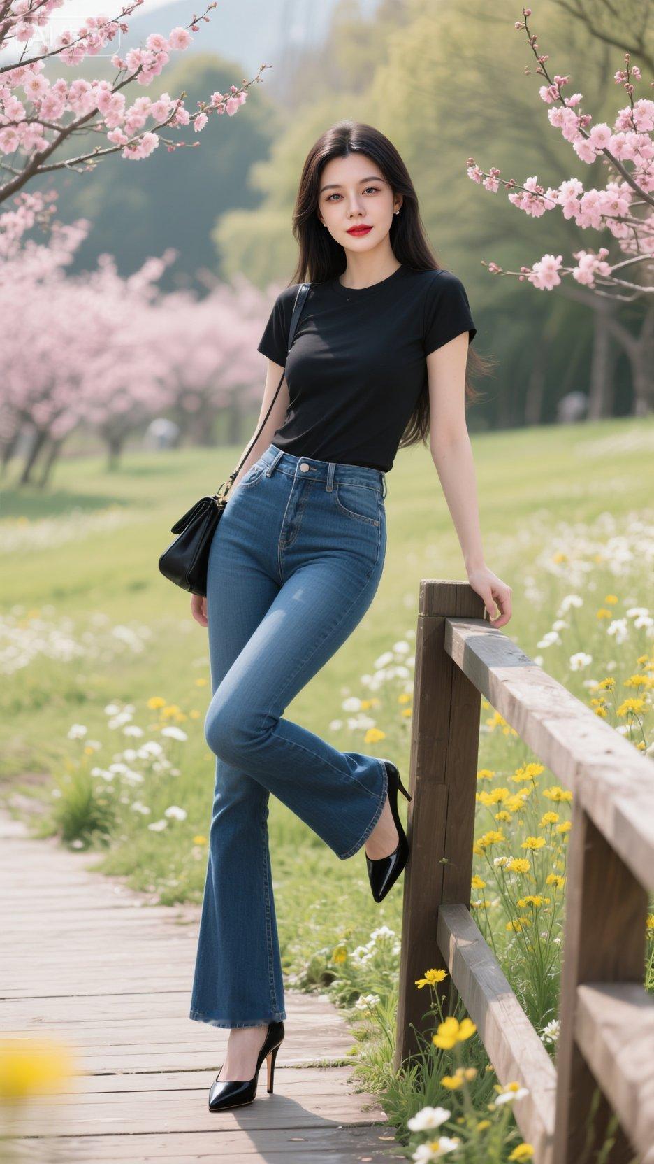 时尚优雅微喇牛仔裤穿搭