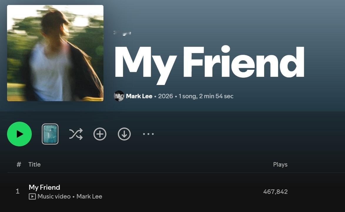 李马克『My Friend』Spotify首日未过滤流媒：467,842位列自身